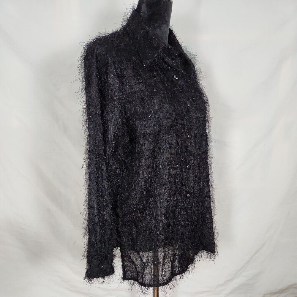 Creative Design Works Womens Button Up Eyelash Shirt Size M Black Long Sleeve - Picture 3 of 11